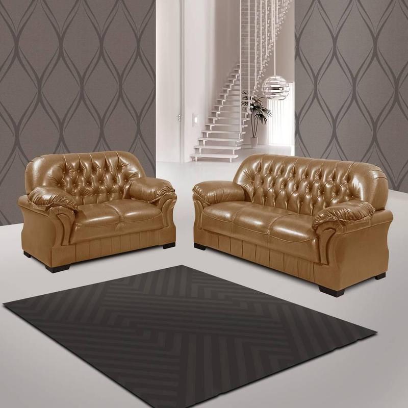 Sofa Capitone 2 e 3 lugares Caramelo Império - Conjunto de Sofás
